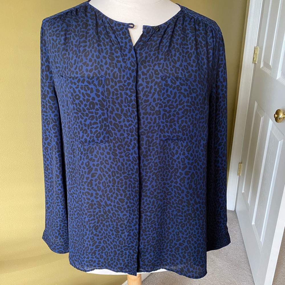Loft blouse. Blue and black animal print. NWOT.